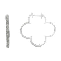 Pendientes de aro en forma de trébol de 4 hojas de plata de ley .925 y 1,0 qt de diamante