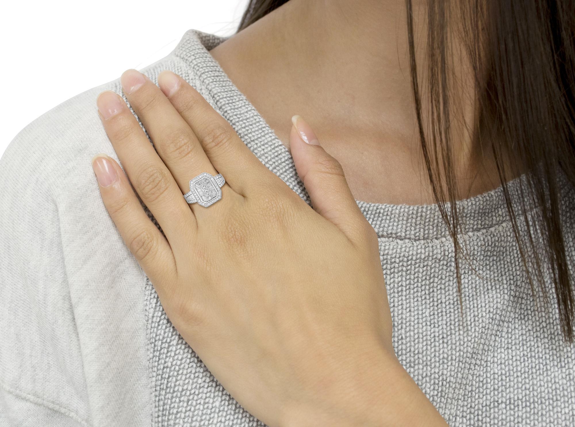 For Sale:  .925 Sterling Silver 1.0 Cttw Diamond Elongated Octagon Shaped Cocktail Ring 4