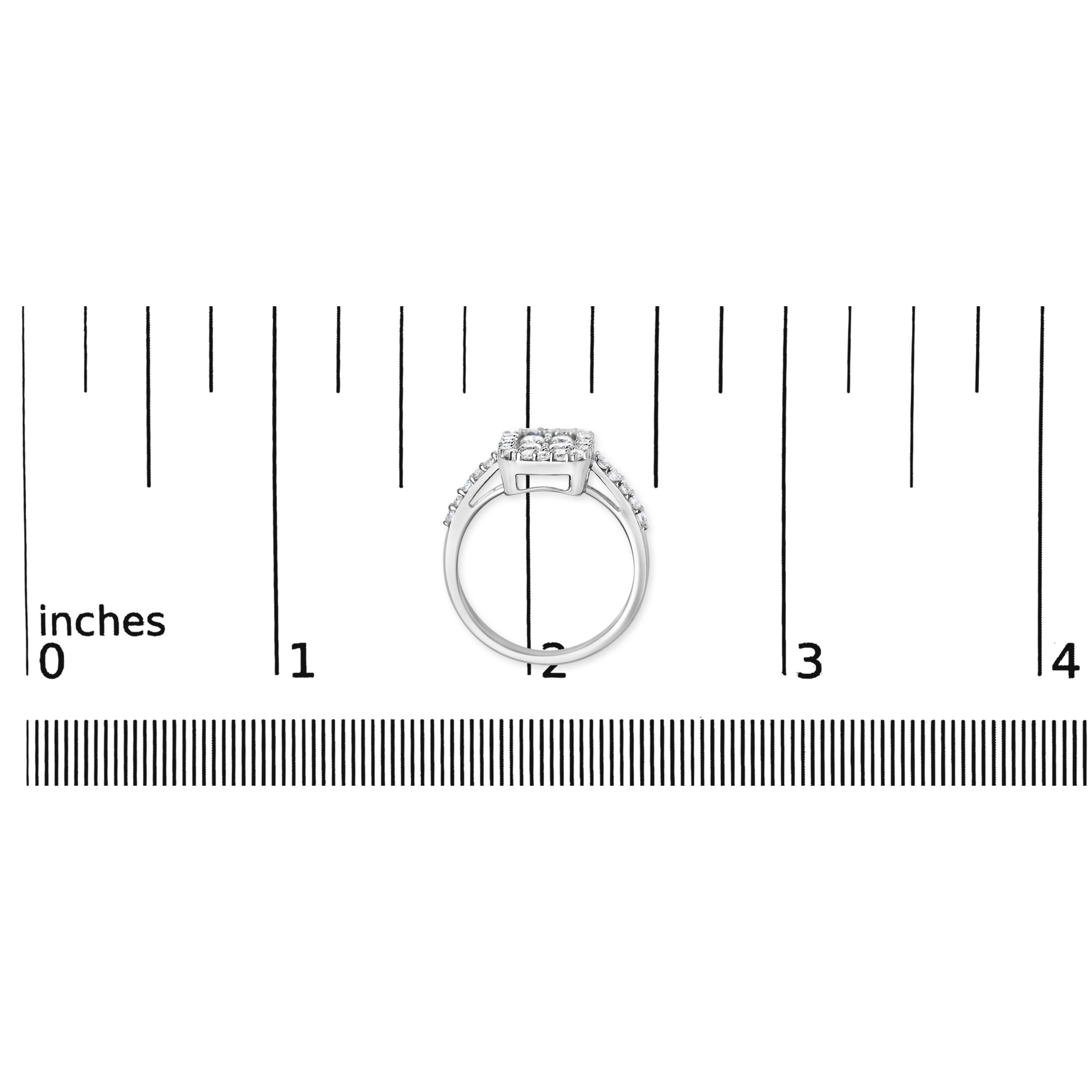 De las mujeres Anillo de cóctel de plata de ley .925 con un racimo de diamantes en forma de esmeralda de 1,0 qt en venta