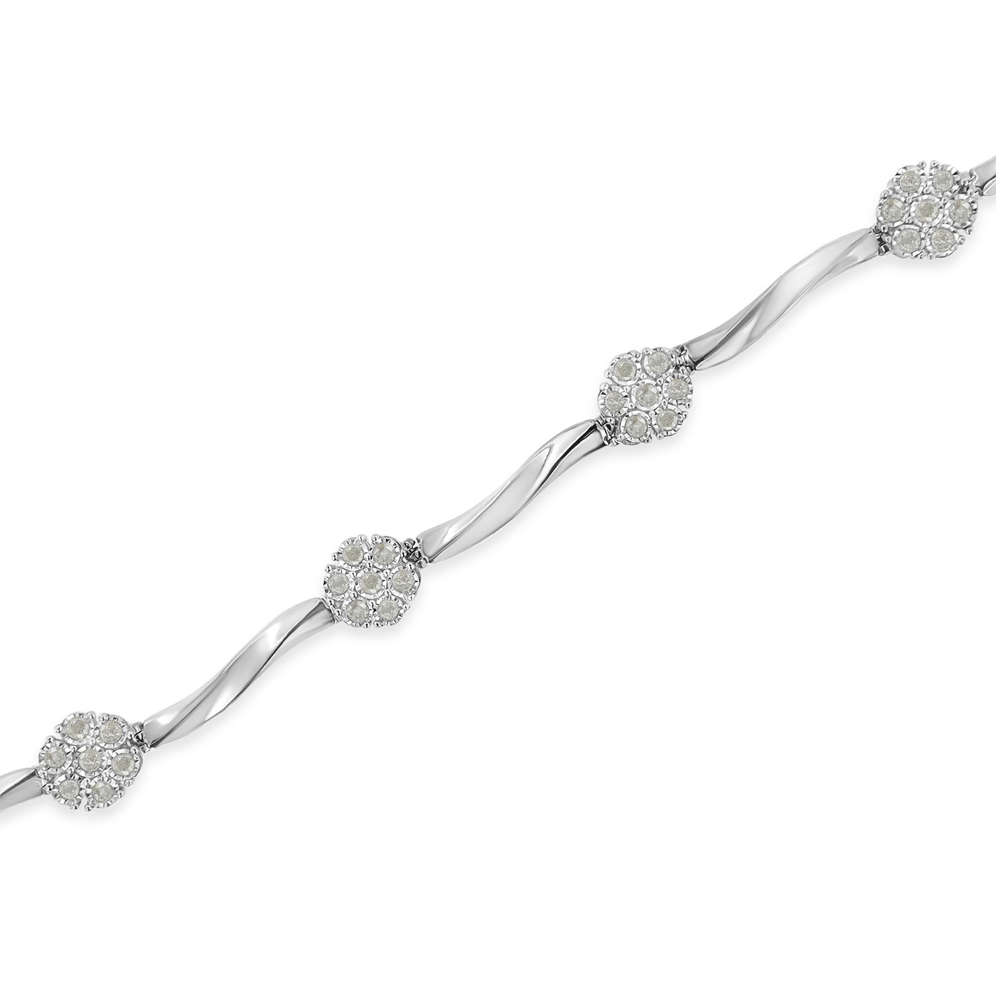 .925 Pulsera de eslabones de diamantes de 1,0 qt de plata de ley (color H-I, pureza I1-I2) Moderno en venta