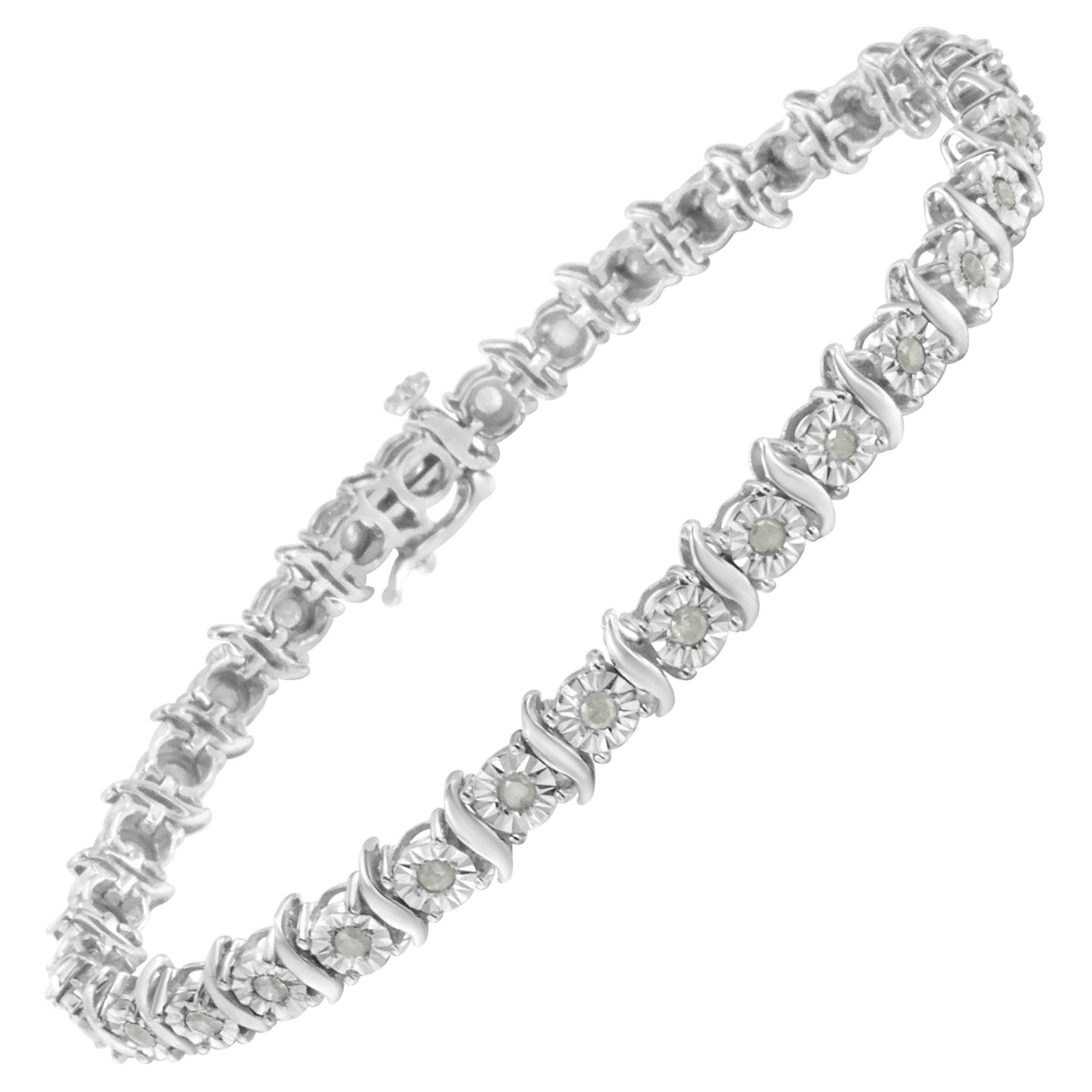 .925 Sterlingsilber 1,00 Karat Diamant S-Curve Glieder-Tennisarmband