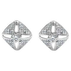 .925 Sterling Silver 1.0 Cttw Diamond Studded Rhombus Stud Earring