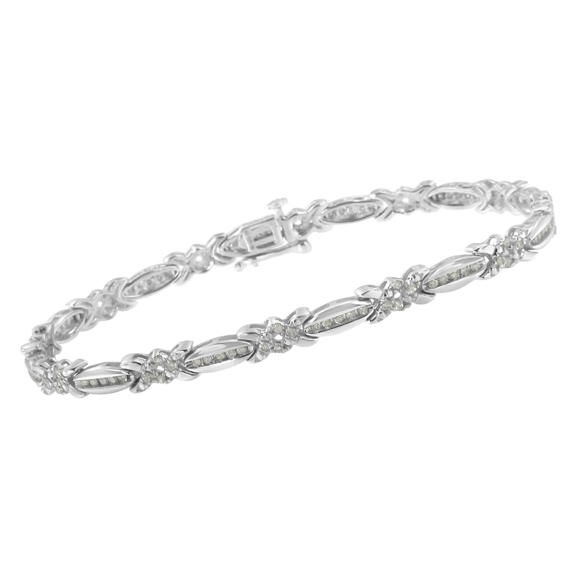 Moderno .925 Bracciale da tennis con diamanti X-Link in argento Sterling 1.0 cttw in vendita