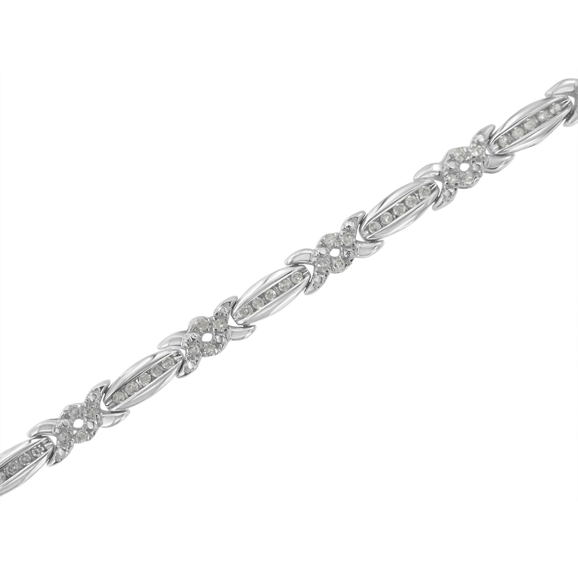 Taglio rotondo .925 Bracciale da tennis con diamanti X-Link in argento Sterling 1.0 cttw in vendita
