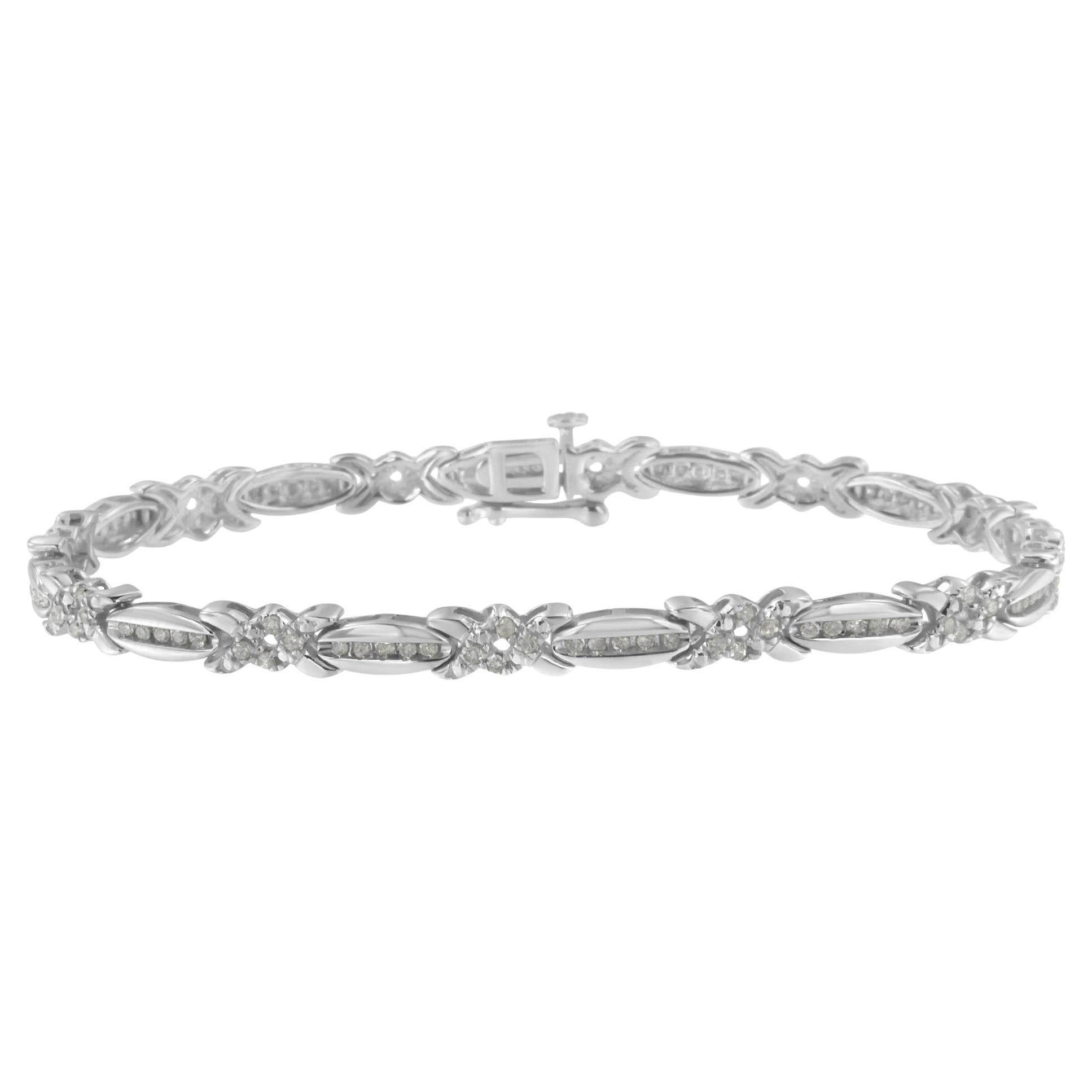 .925 Sterling Silver 1.0 cttw Diamond X-Link Tennis Bracelet