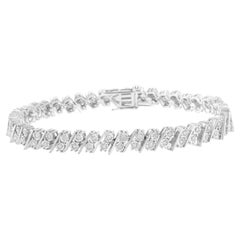 .925 Bracciale in argento sterling 1.0 cttw con doppia fila di diamanti incastonati a miracolo A Link
