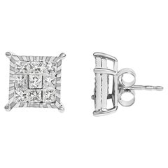 .925 Sterling Silver 1.0 Cttw Princess Diamond Composite Square Stud Earrings