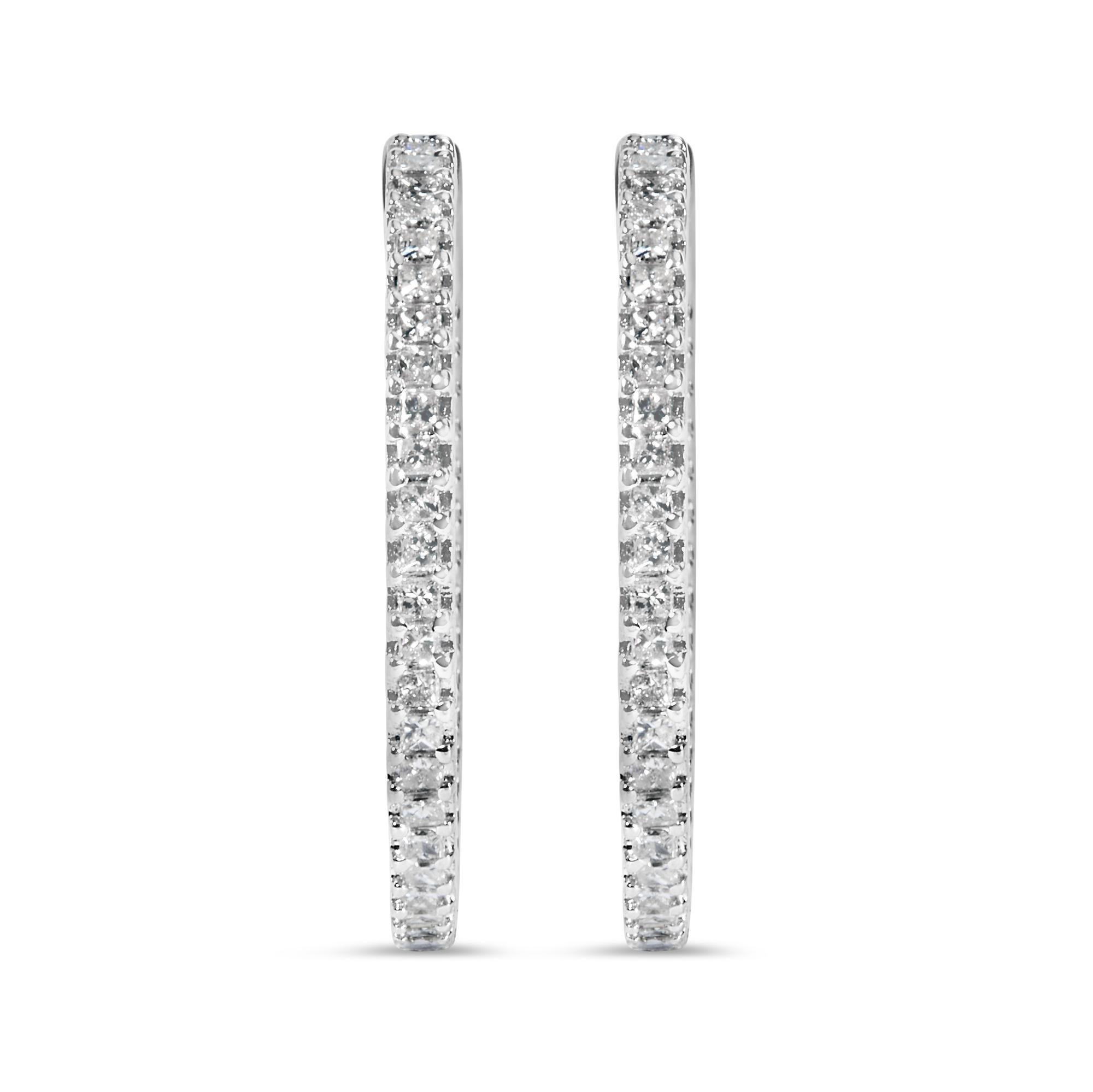 Moderno 925 A. Silver 1.0 Cttw Princess Diamond Inside Out Orecchini a cerchio