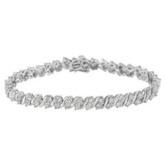 .925 Sterling Silver 1.0 Cttw Rose cut Diamond Two Stone S Link Tennis Bracelet