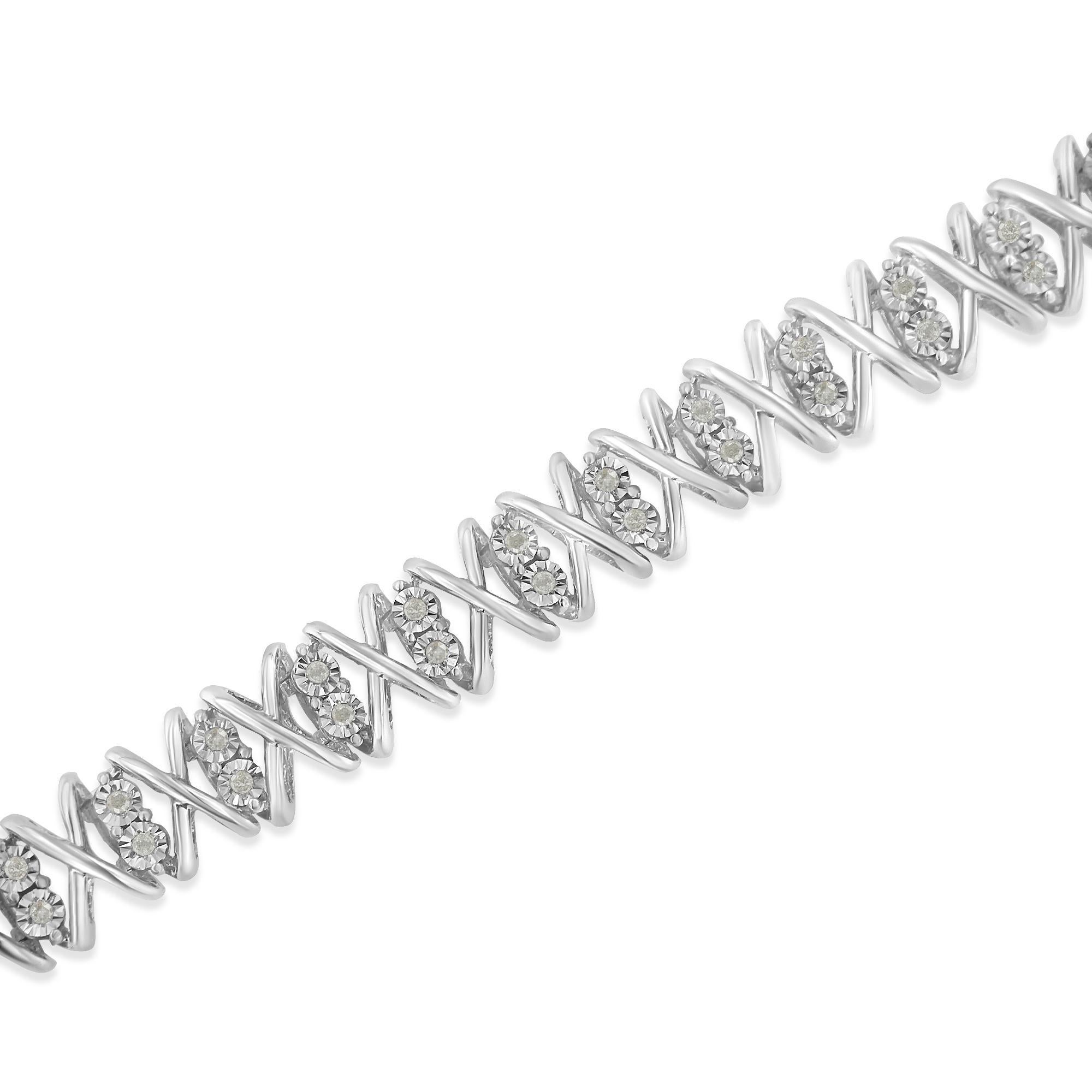 Moderno Bracciale X-Link in argento 925 con diamanti taglio rosa da 1,0 ct. in vendita