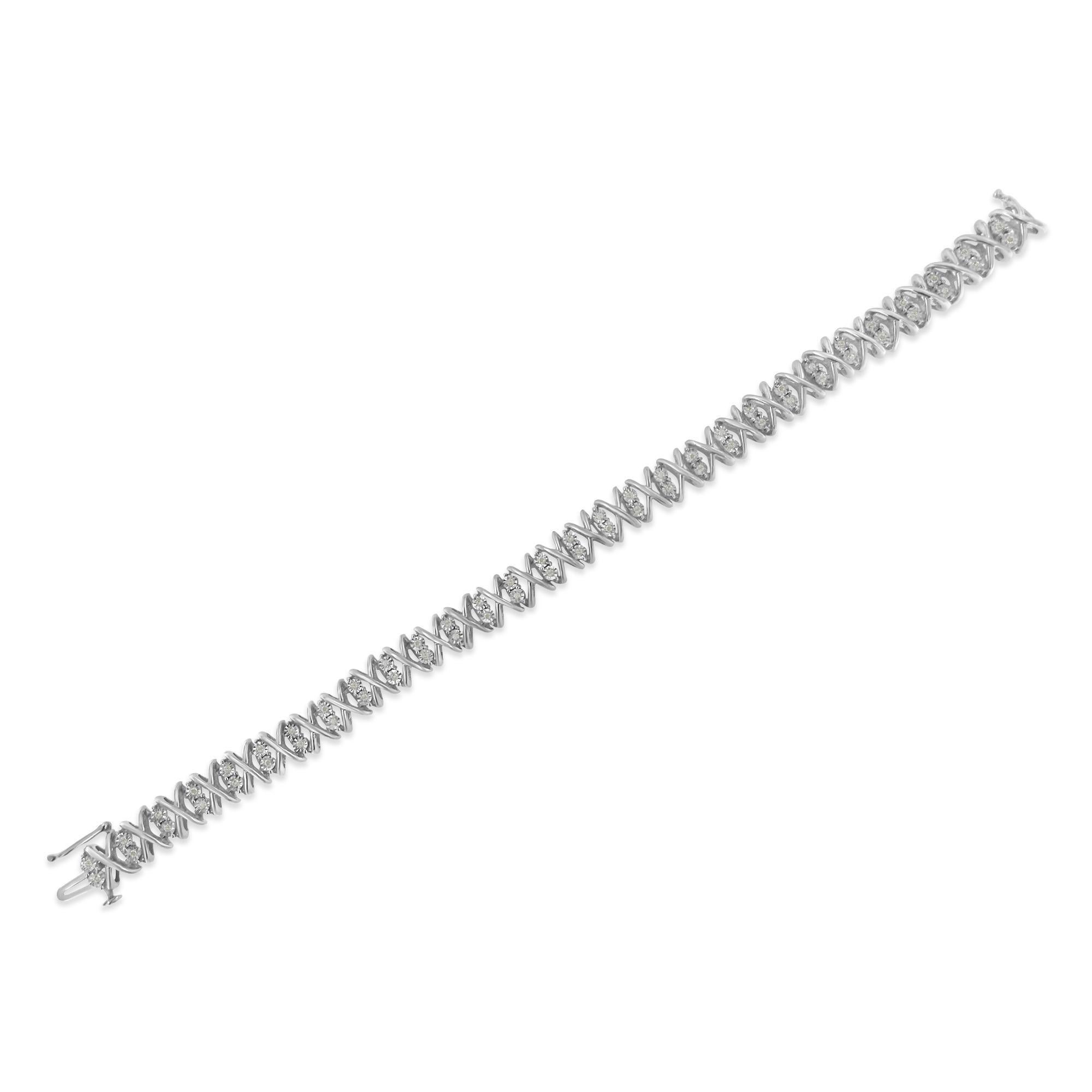 Taglio rotondo Bracciale X-Link in argento 925 con diamanti taglio rosa da 1,0 ct. in vendita
