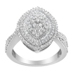 .925 Sterling Silver 1.0 Cttw Round & Baguette-Cut Diamond Fashion Ring