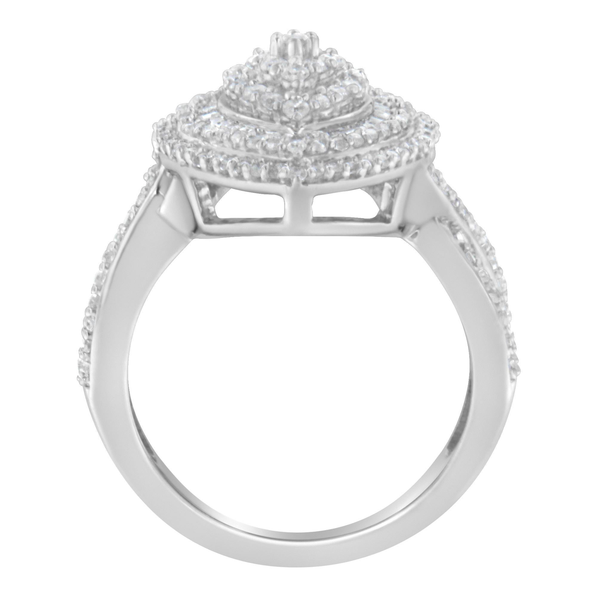 Anillo de moda con diamantes redondos y talla baguette de 1,0 qt de plata de ley 925 Moderno en venta
