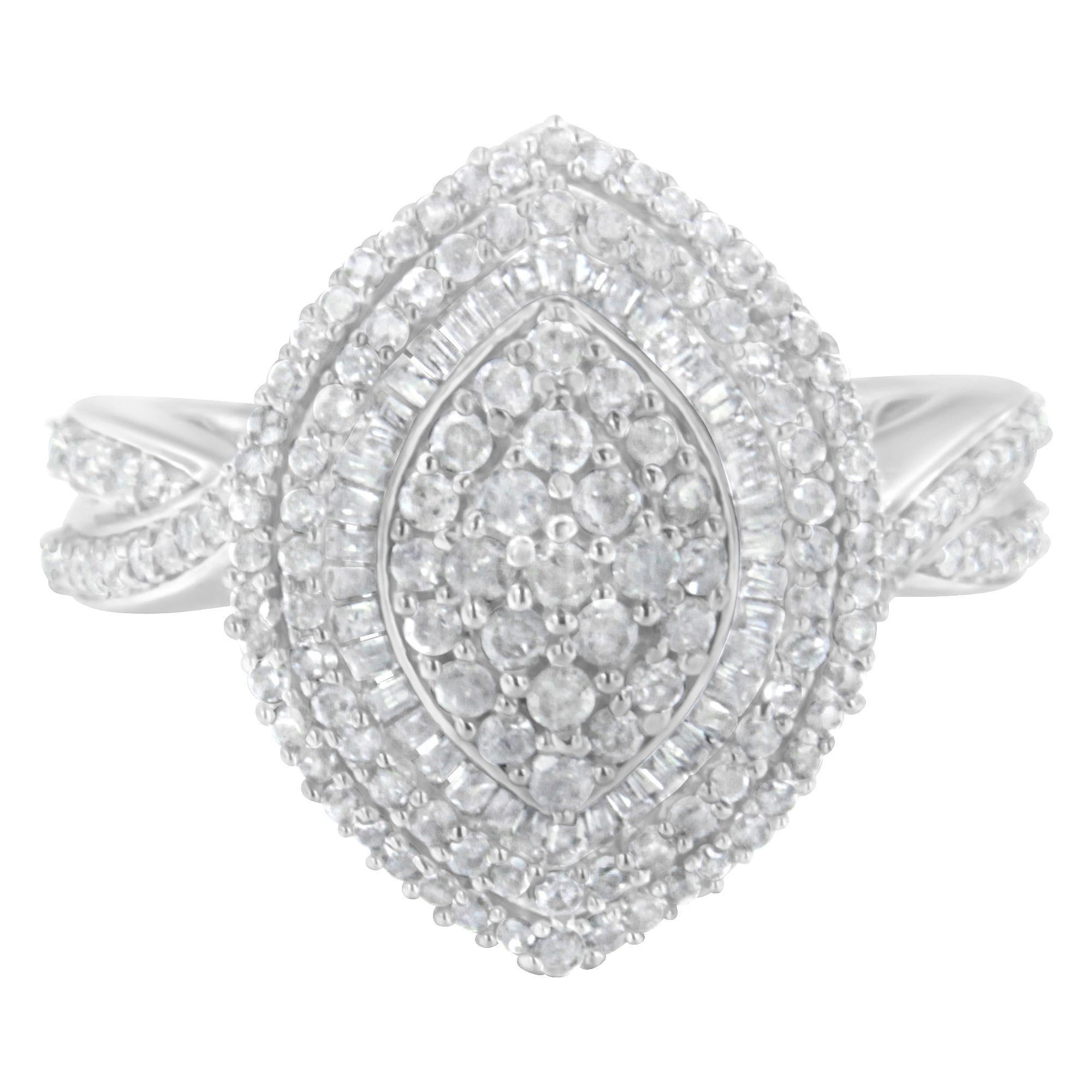 Anillo de moda con diamantes redondos y talla baguette de 1,0 qt de plata de ley 925 Corte redondo en venta