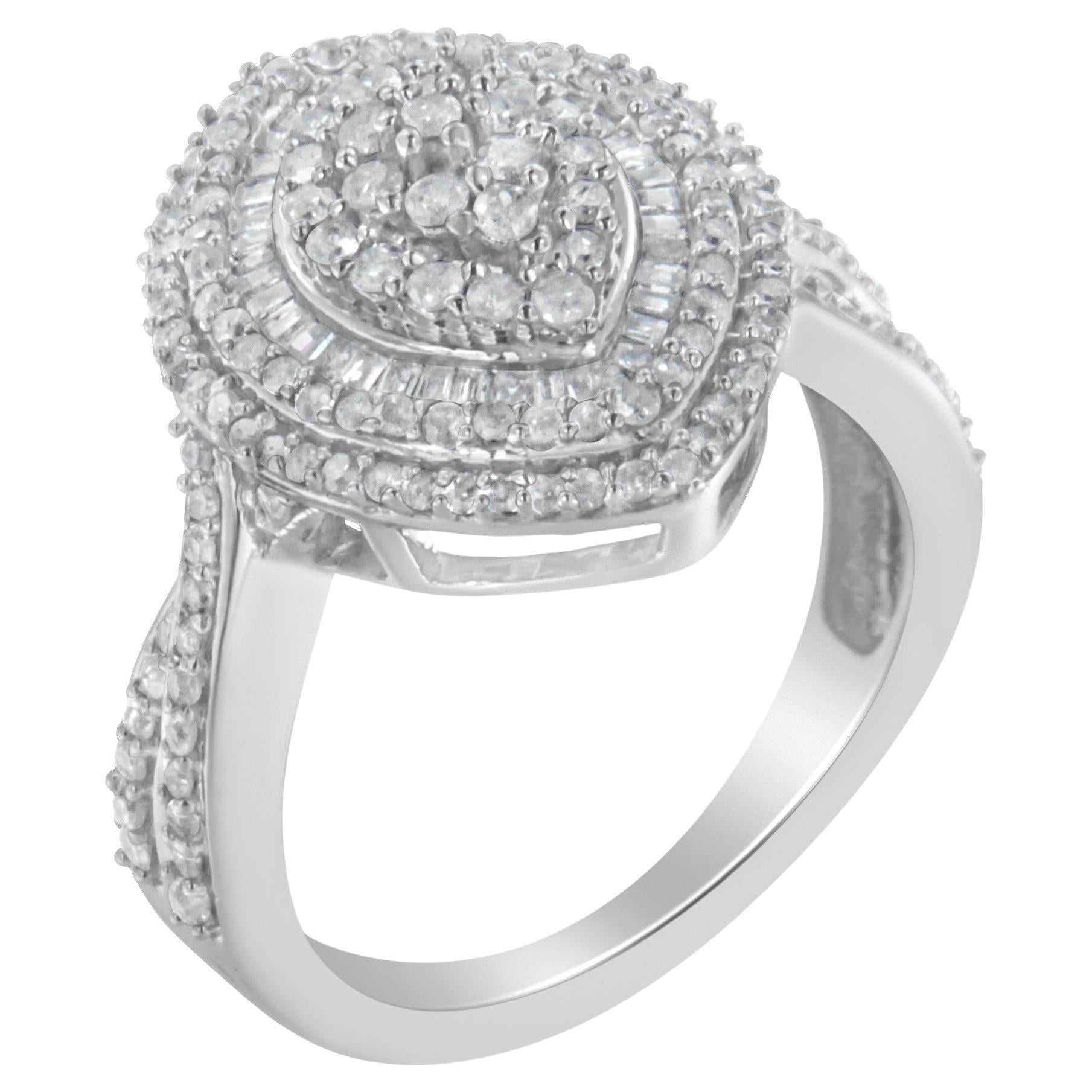 Anillo de moda con diamantes redondos y talla baguette de 1,0 qt de plata de ley 925