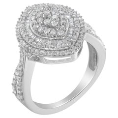 Anillo de moda con diamantes redondos y talla baguette de 1,0 qt de plata de ley 925