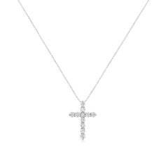 .925 Sterling Silver 1.0 Cttw Round-Cut Diamond Cross 18" Pendant Necklace