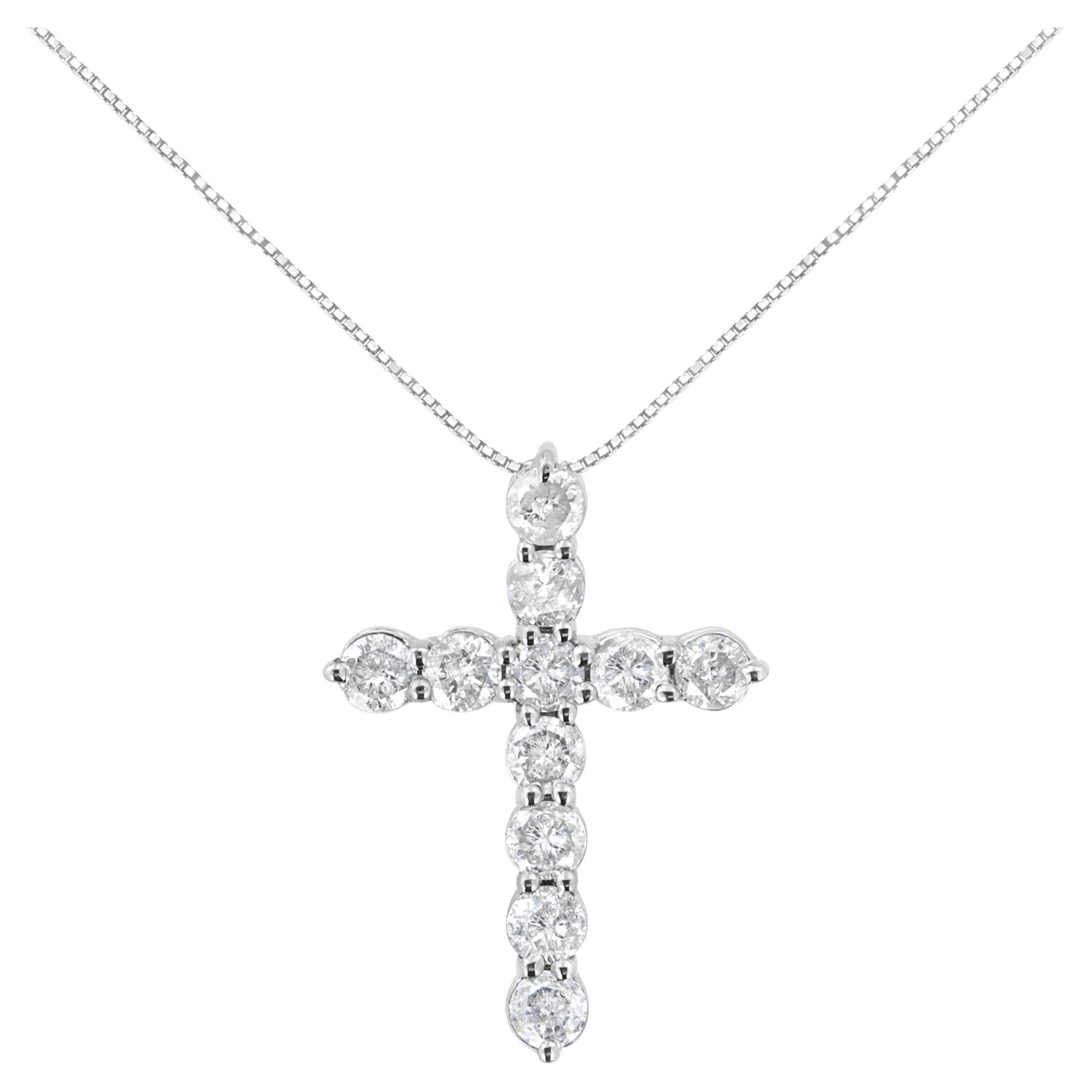 .925 Sterling Silver 1.0 Cttw Round-Cut Diamond Cross 18" Pendant Necklace