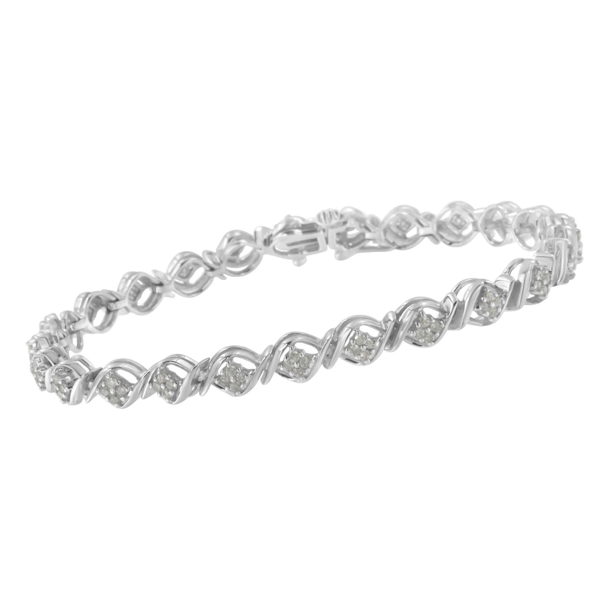 Moderno Bracciale A Link in argento 925 con diamante rotondo da 1,0 cttw in vendita