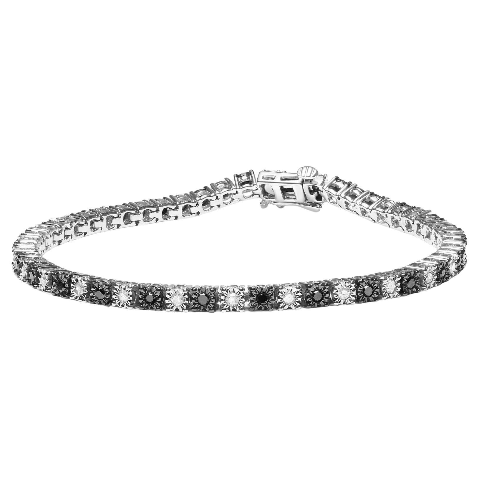 Bracciale tennis in argento 925 con diamanti alternati e 1,0 Cttw