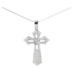 .925 Sterling Silver 1.00 Carat Diamond Fleur De Lis Cross 18" Pendant Necklace