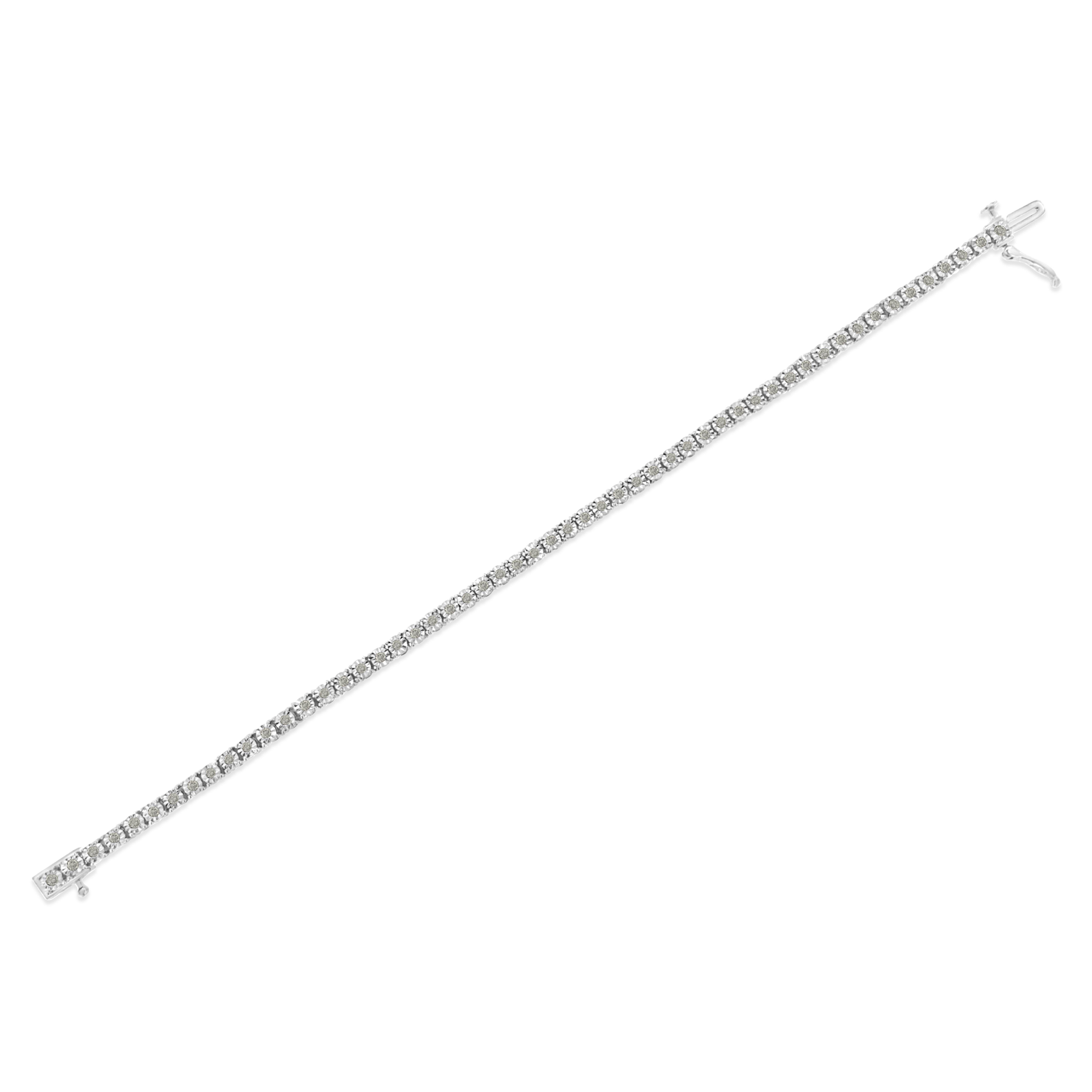 Contemporary .925 Sterling Silver 1.00 Carat Diamond Tennis Bracelet For Sale