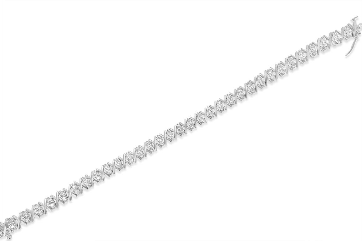 Bracelet tennis à maillons en forme de X en argent sterling avec diamants de 1,00 carat de .925 carat Neuf - En vente à New York, NY