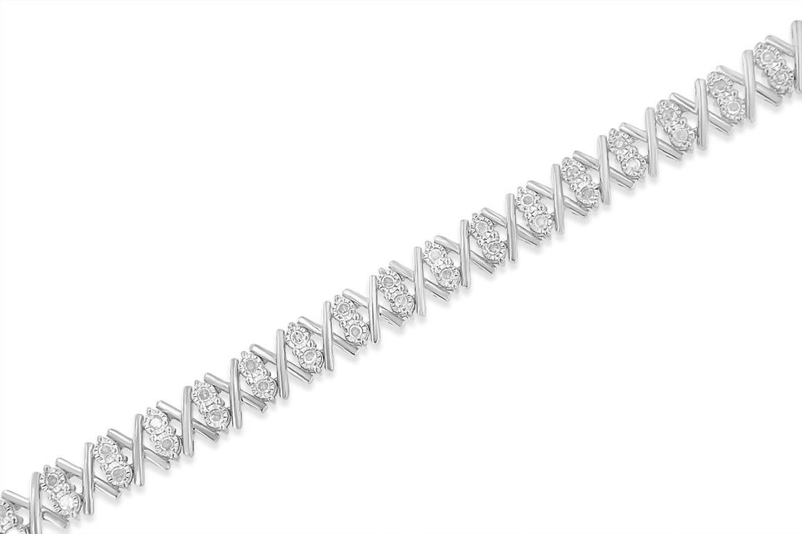 Bracelet tennis à maillons en forme de X en argent sterling avec diamants de 1,00 carat de .925 carat Pour femmes en vente