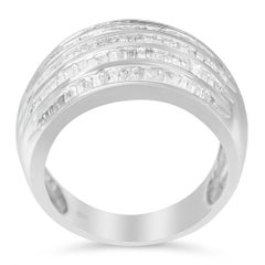 .925 Sterling Silver 1.00 Carat Multi-Row Baguette Diamond Band Cocktail Ring