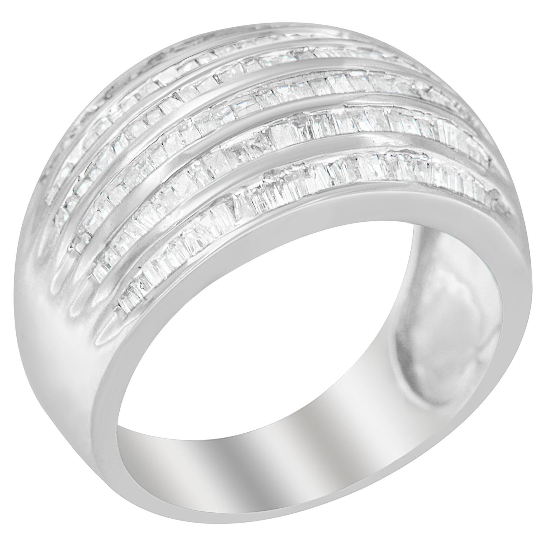 .925 Sterling Silver 1.00 Carat Multi-Row Baguette Diamond Band Cocktail Ring