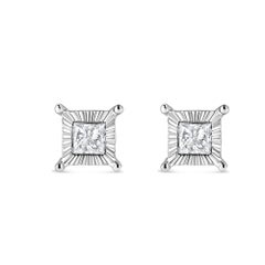 .925 Sterling Silver 1.00 Carat Princess-Cut Diamond Solitaire Stud Earrings