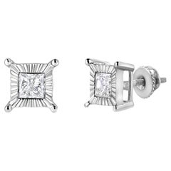 .925 Sterling Silver 1.00 Carat Princess-Cut Diamond Solitaire Stud Earrings