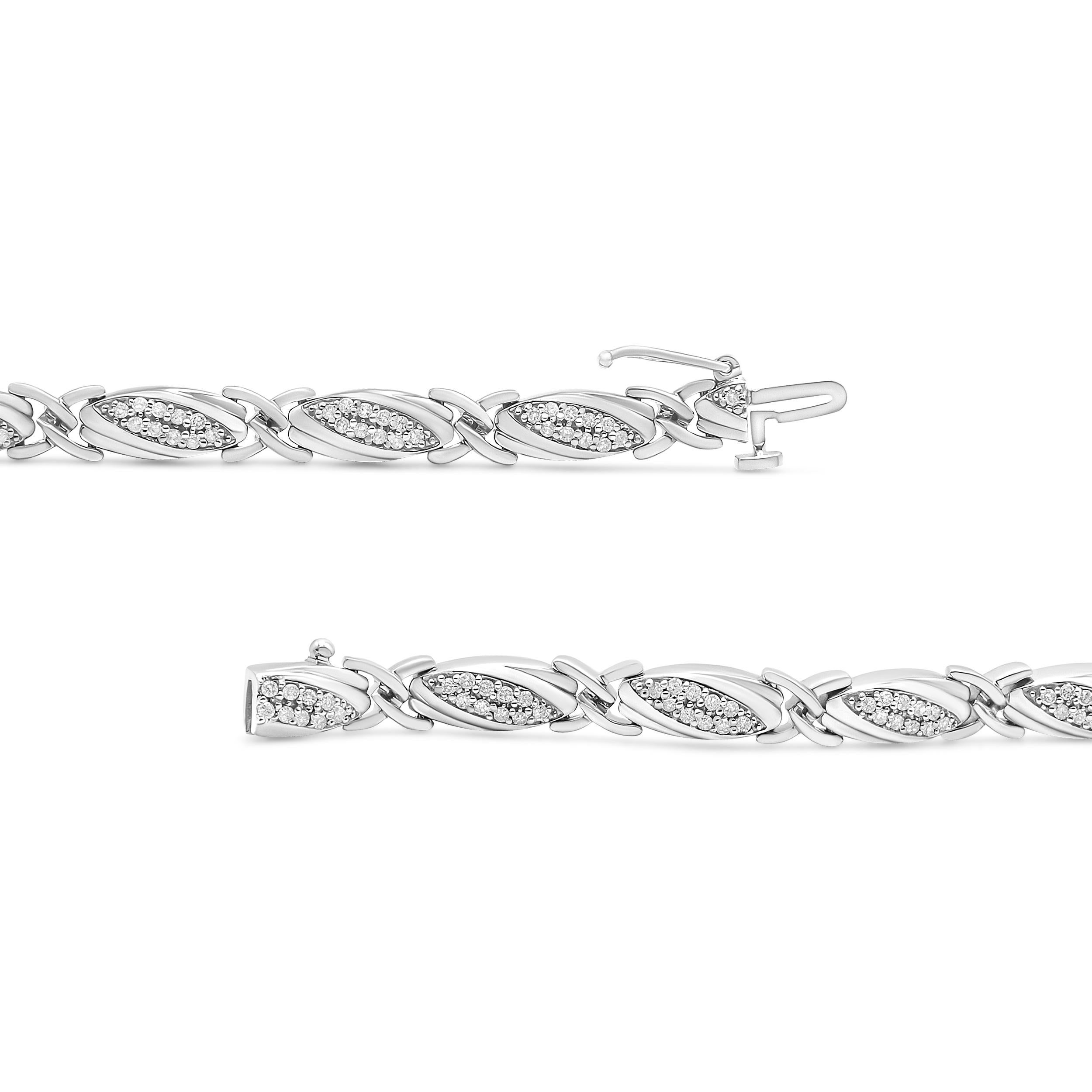 Moderne Bracelet à maillons en argent sterling avec diamants ronds de 1,00 carat .925 en vente