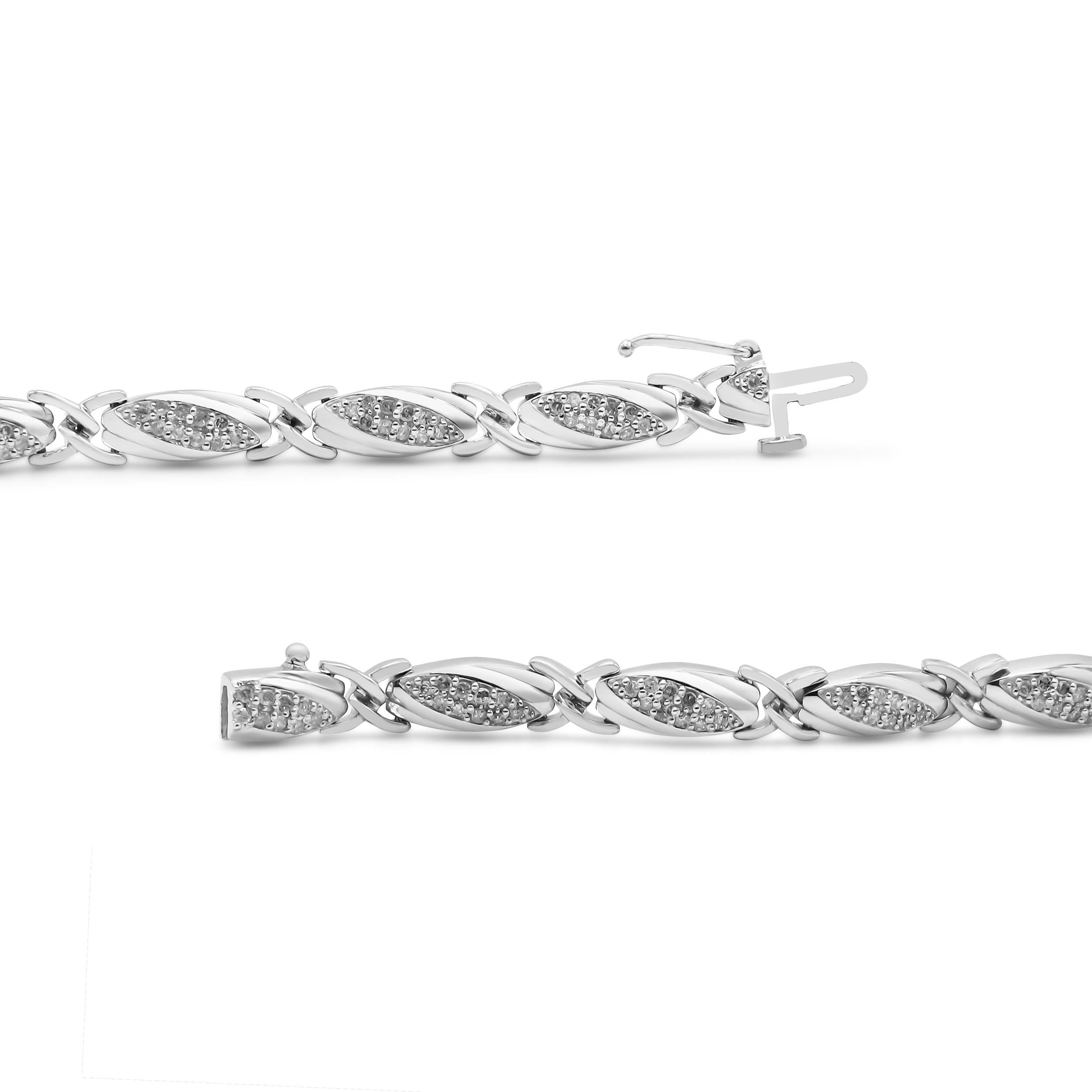 Taille ronde Bracelet à maillons en argent sterling avec diamants ronds de 1,00 carat .925 en vente