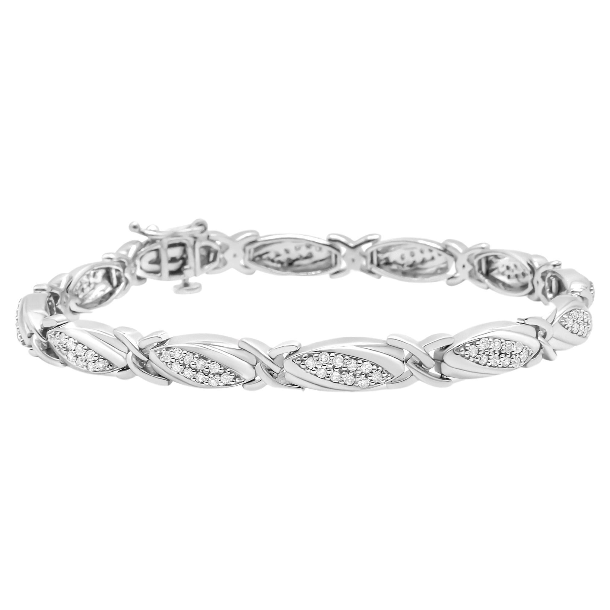 .925 Sterling Silver 1.00 Carat Round Diamond X-Link Bracelet For Sale