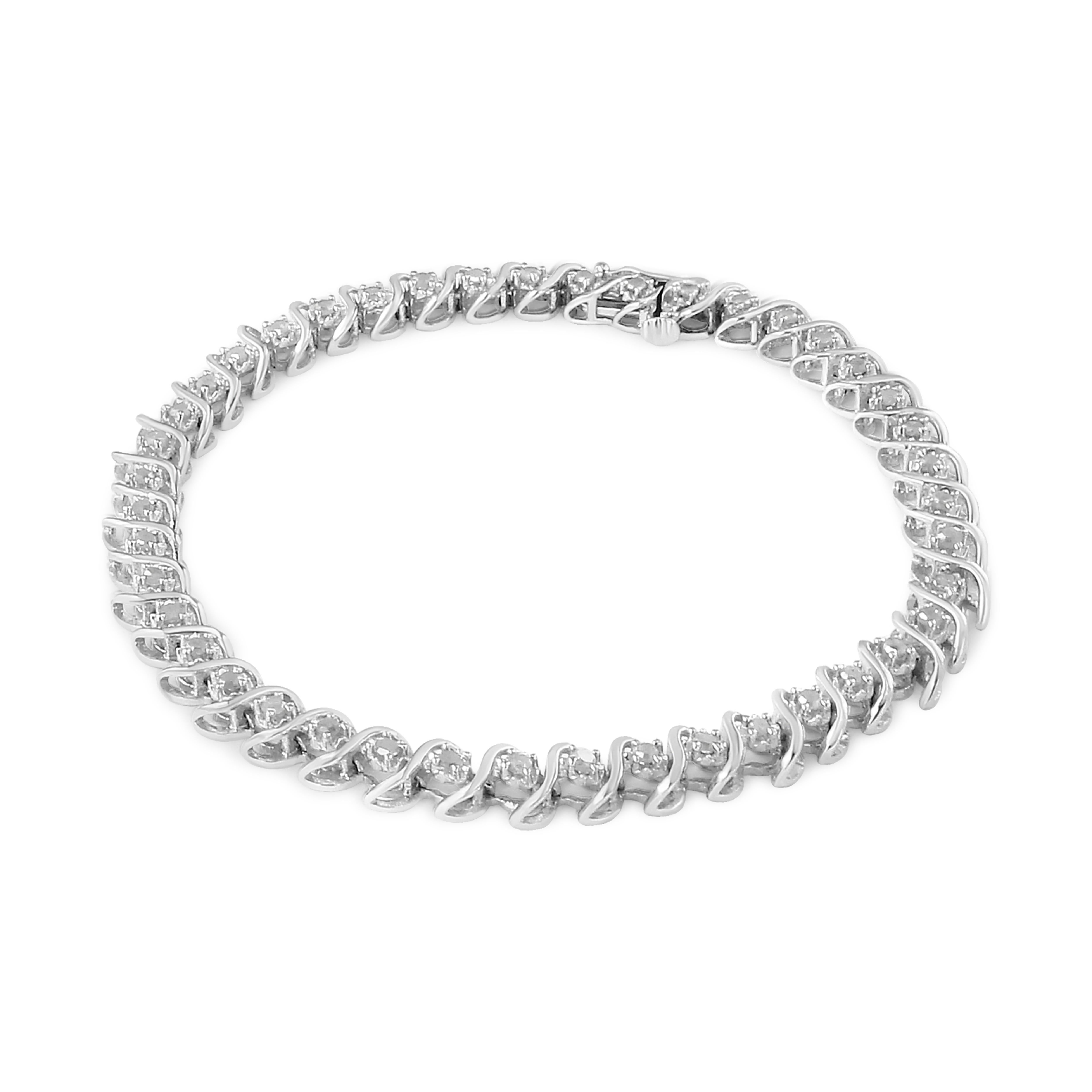 .925 Sterling Silver 1.00 Carat Round Miracle-Set Diamond Tennis Bracelet Pour femmes en vente
