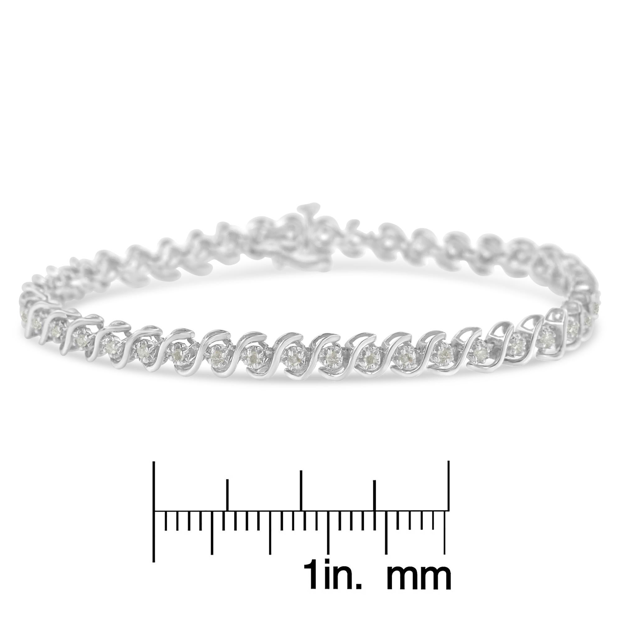 .925 Sterling Silver 1.00 Carat Round Miracle-Set Diamond Tennis Bracelet For Sale 1
