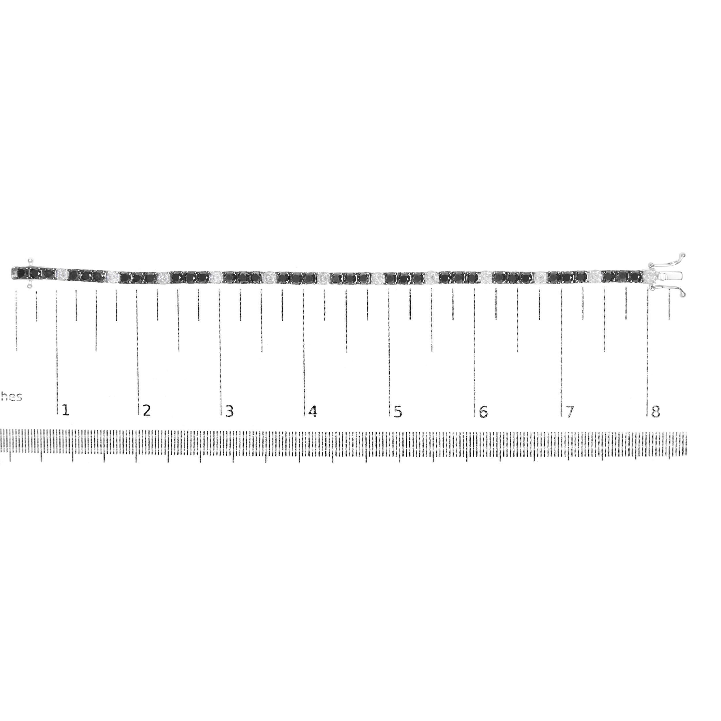 Round Cut .925 Sterling Silver 10.0 Cttw Black and White Diamond Tennis Bracelet For Sale