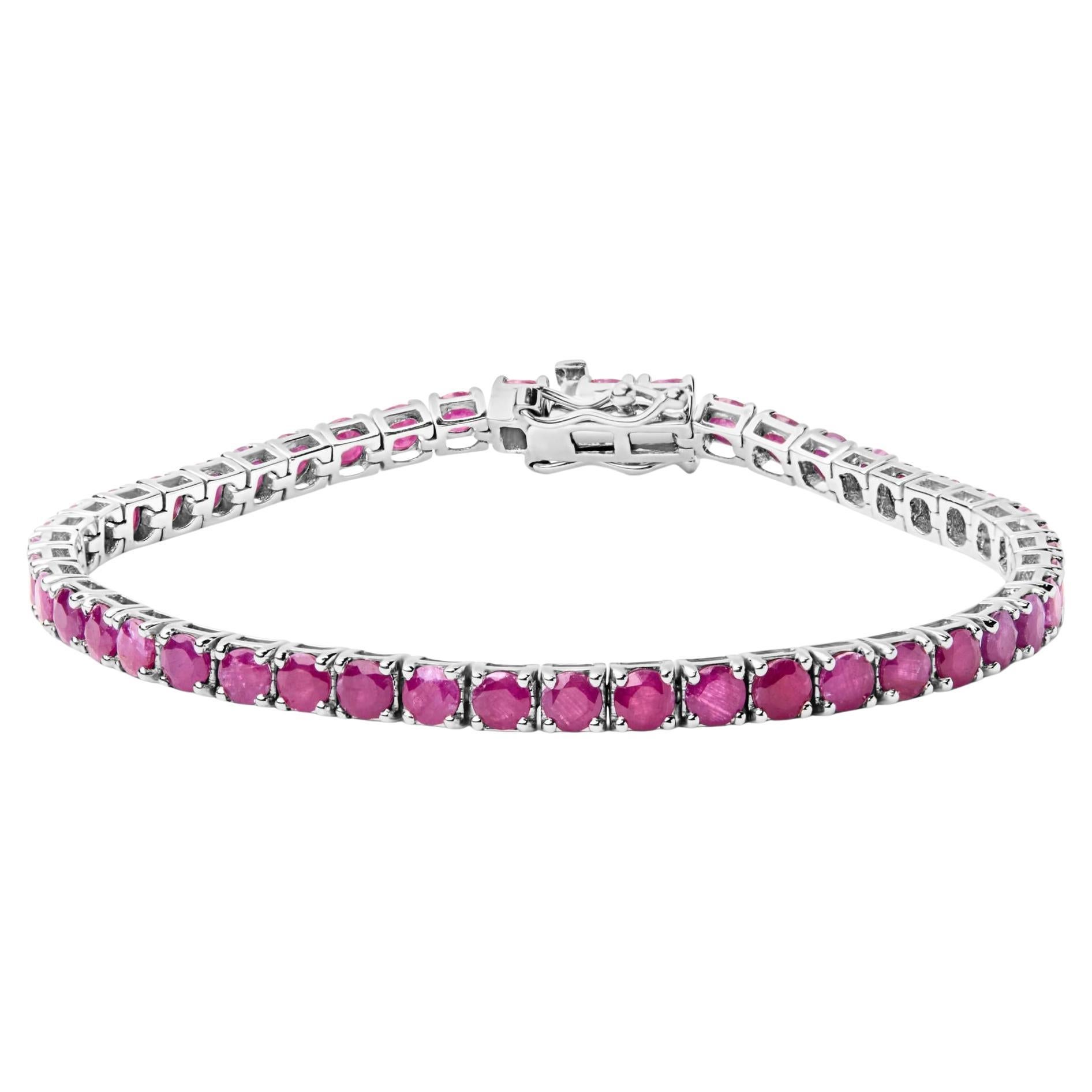 .925 Sterling Silver 11 1/2 Cttw Created Pink Ruby Tennis Bracelet