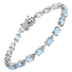 .925 Sterling Silver 11.0 Carat Created Light Blue Topaz Link Bracelet