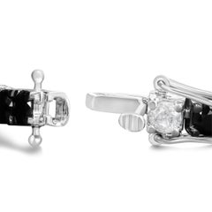 .925 Sterling Silver 12.0 Cttw Black and White Diamond Tennis Bracelet