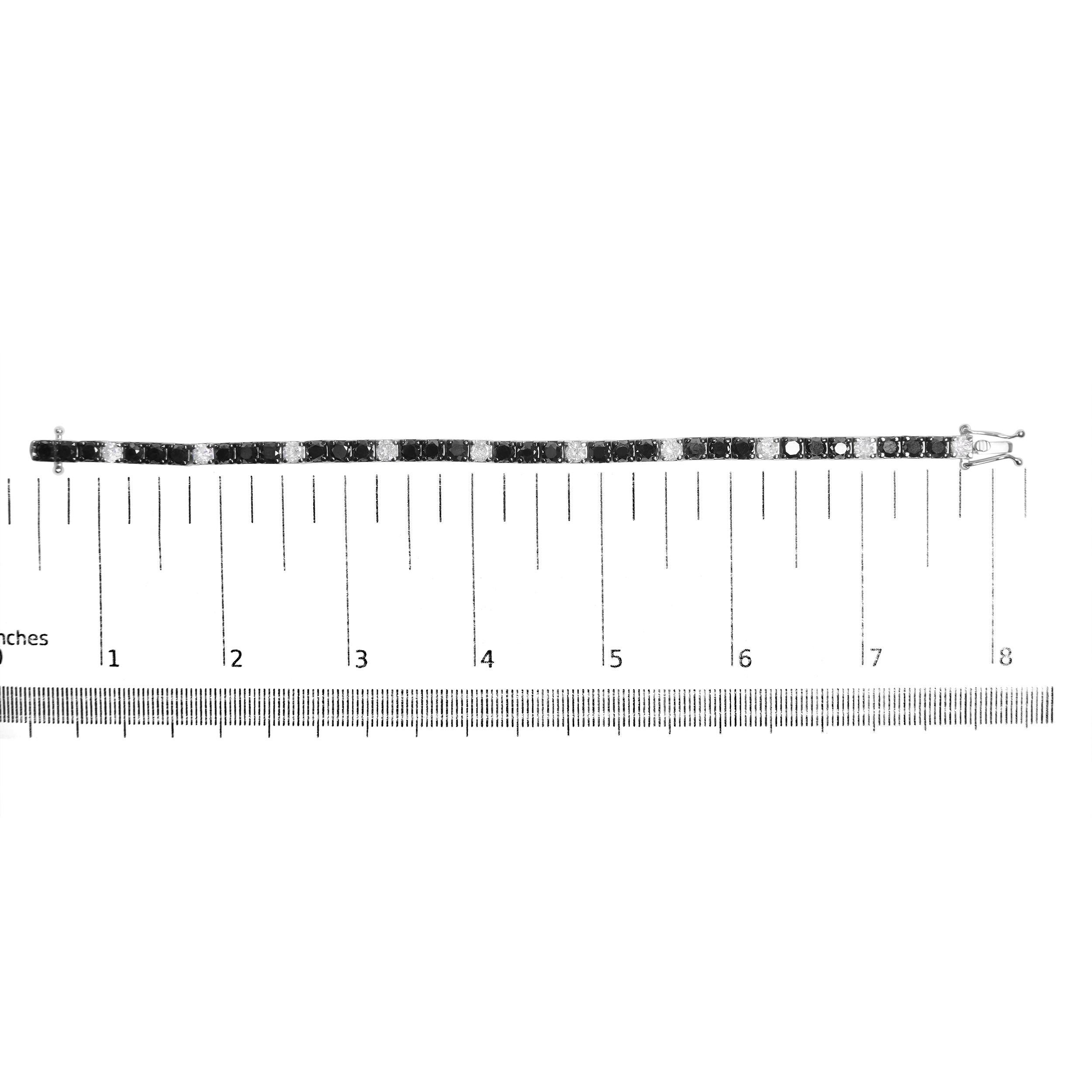 .925 Sterlingsilber 12.0 Gesamtkaratgewicht Schwarzes und weißes Diamant-Tennisarmband (Rundschliff) im Angebot