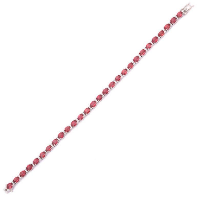 925 Sterling Silber 12,6 Karat Granat Edelstein Tennisarmband Geschenk für Mama Geschenk (Art déco) im Angebot