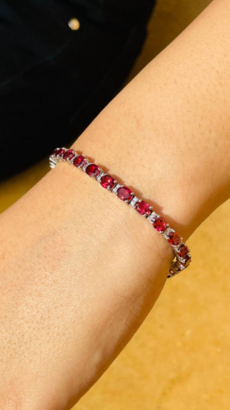 925 Sterling Silber 12,6 Karat Granat Edelstein Tennisarmband Geschenk für Mama Geschenk (Ovalschliff) im Angebot