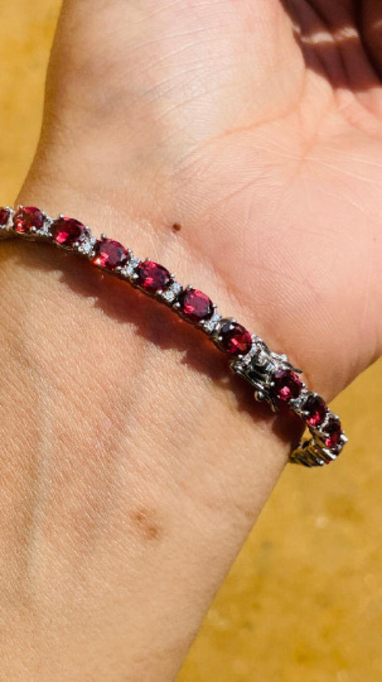 925 Sterling Silber 12,6 Karat Granat Edelstein Tennisarmband Geschenk für Mama Geschenk im Zustand „Neu“ im Angebot in New York, NY