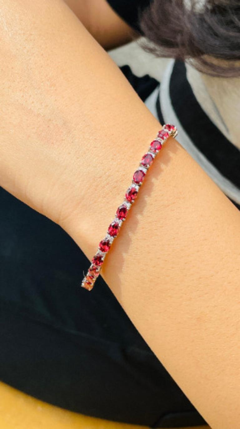 925 Sterling Silber 12,6 Karat Granat Edelstein Tennisarmband Geschenk für Mama Geschenk im Angebot 1