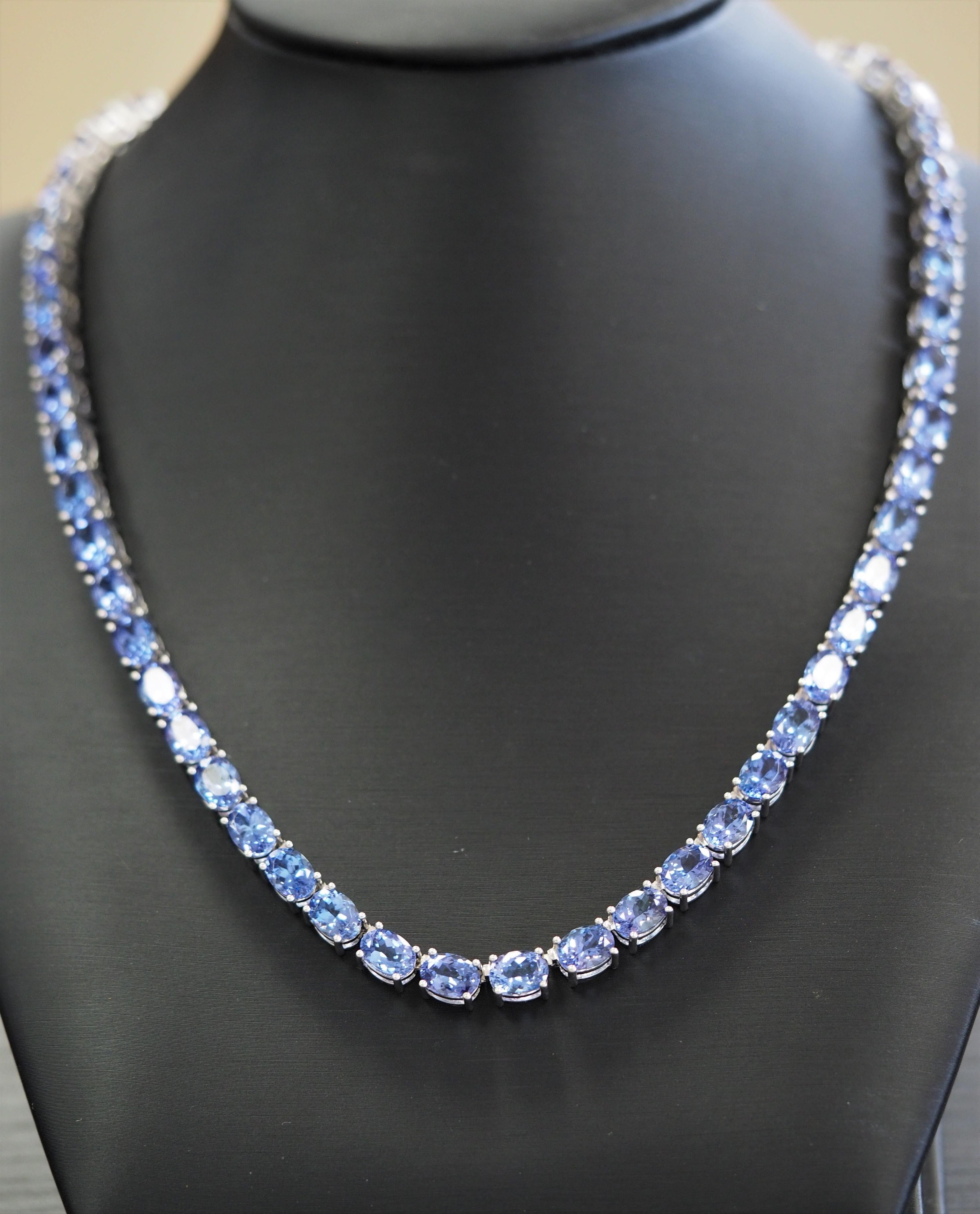 925 Sterling Silver 14 Karat Yellow Gold 60 Carat Blue Tanzanite Necklace For Sale 4