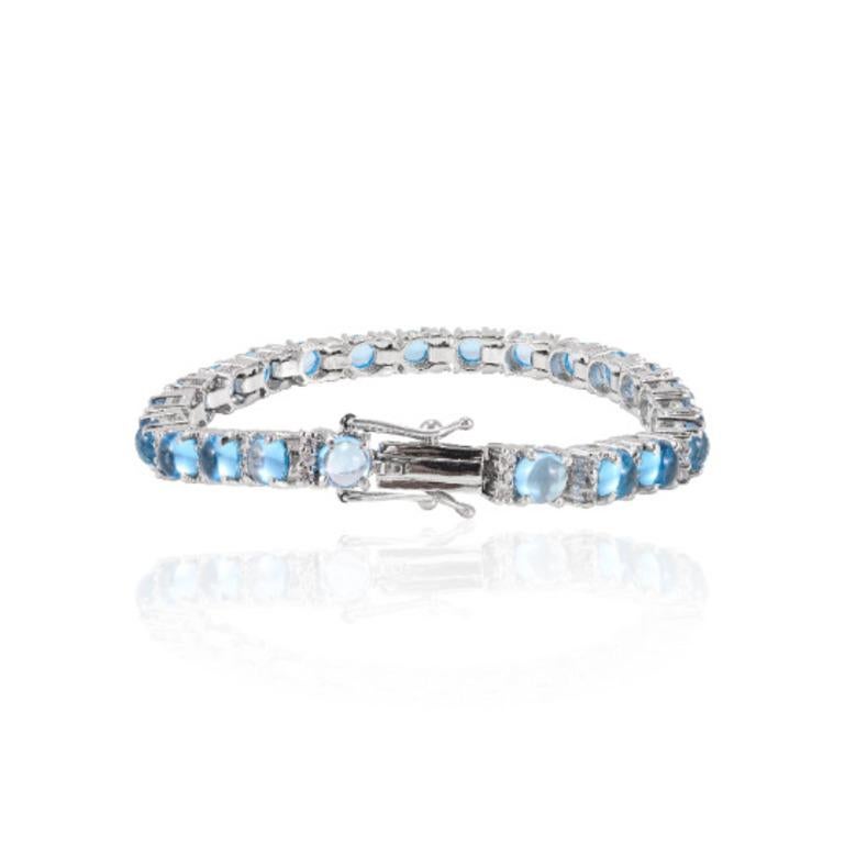 Modern 925 Sterling Silver 14.49 Carat Blue Topaz and Diamond Tennis Bracelet for Her For Sale