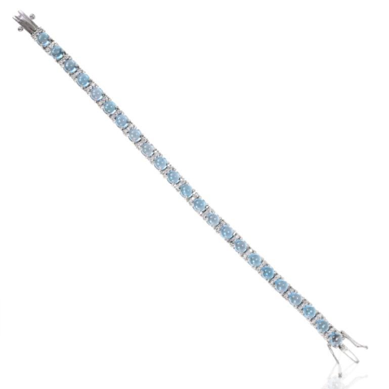 925 Sterling Silver 14.49 Carat Blue Topaz and Diamond Tennis Bracelet for Her In New Condition For Sale In New York, NY