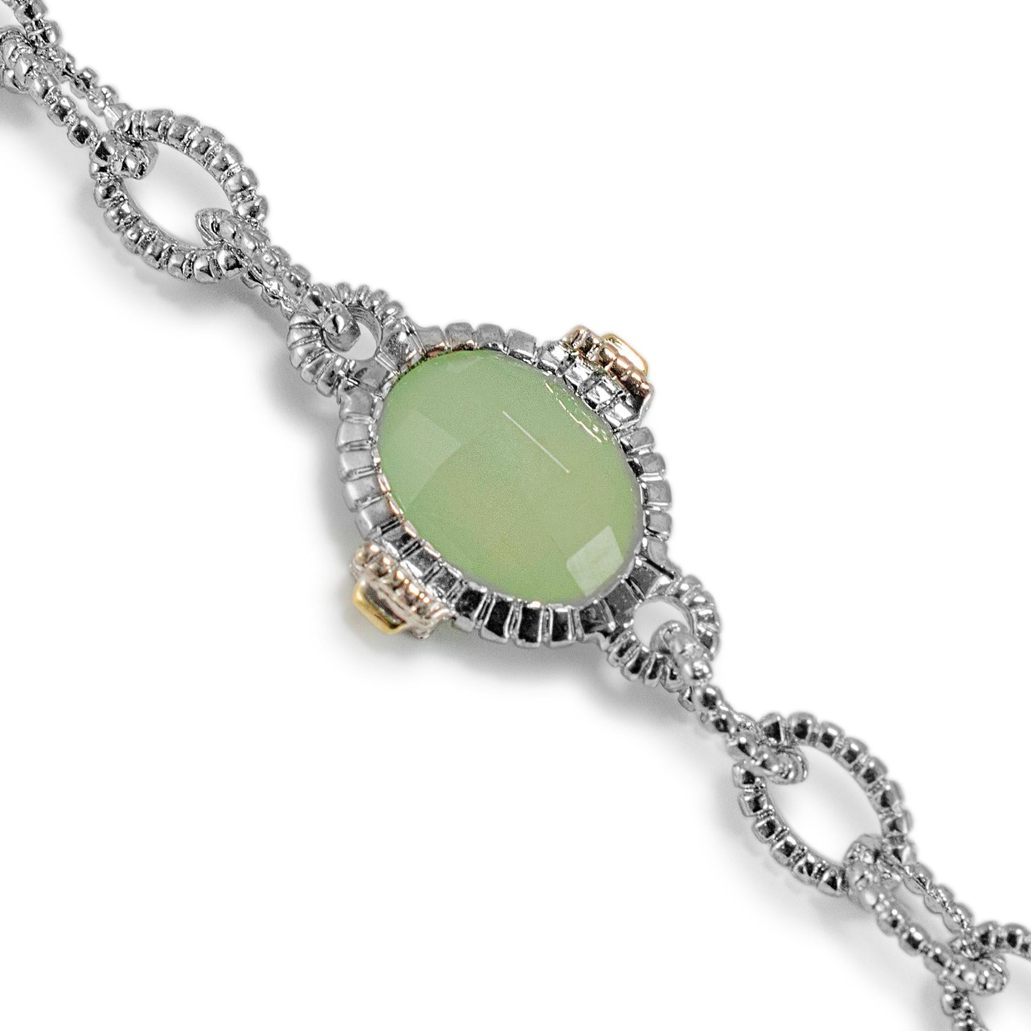 925 Sterling Silver 18K Yellow Gold Jadeite Diamond Textured Heart Necklace In Excellent Condition For Sale In Houston, TX